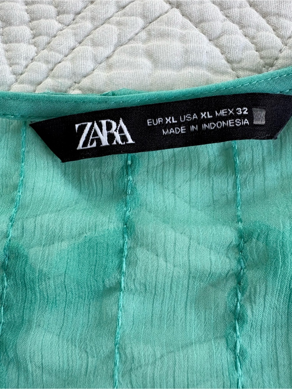 Zara XL Mint Teal V-Neck Textured Long-Sleeve Blouse - Picture 7 of 8